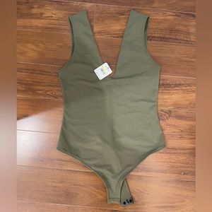 NWT Free People Keep it Sleek Bodysuit in Army Size M MSRP $58